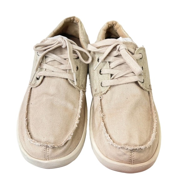 Sanuk Other - Sanuk Mens Canvas Casual Loafer Shoe Cream Size 11.5 Lace Up Boat Shoe Comfort
